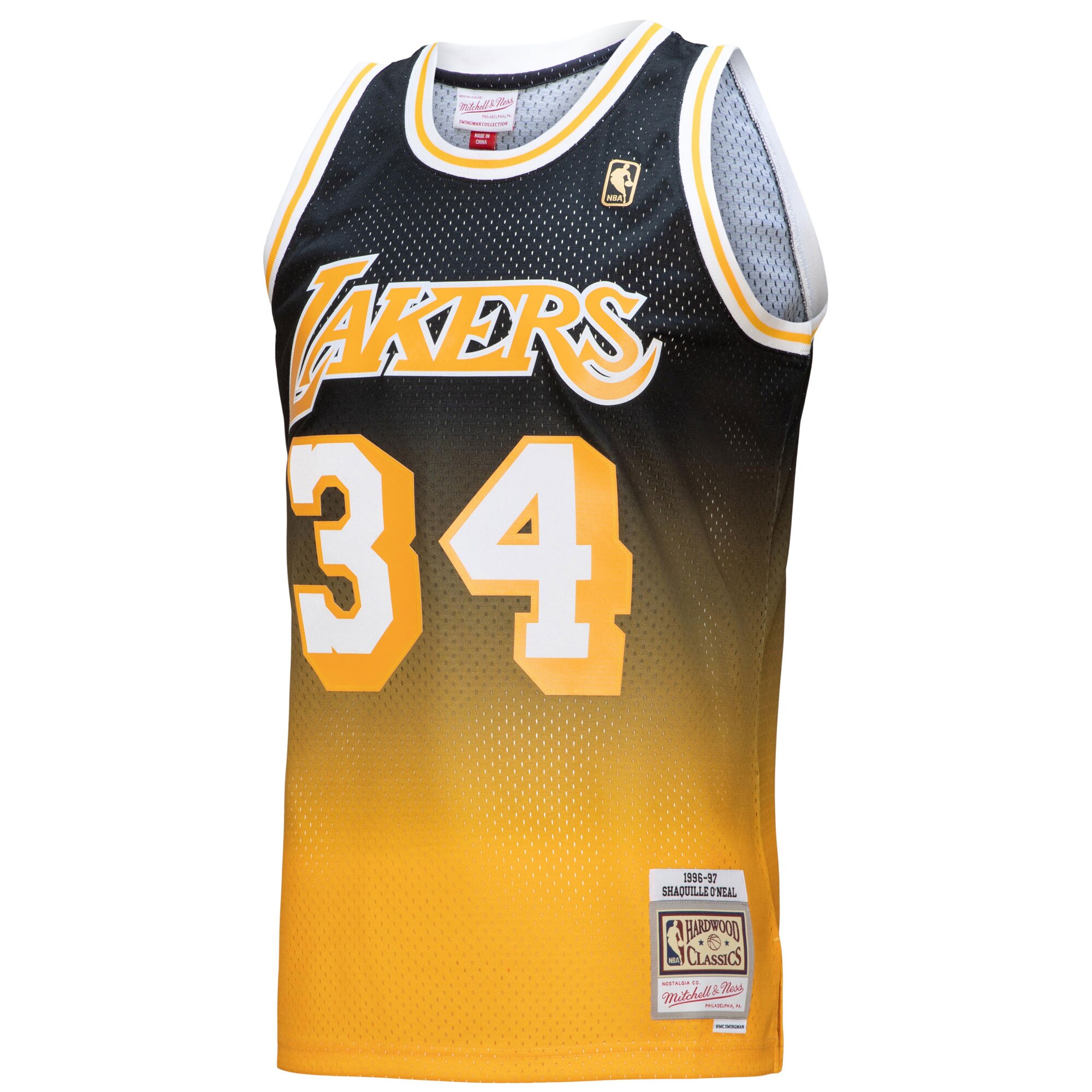 Shaquille O'Neal Los Angeles Lakers Mitchell & Ness 1996/97 Hardwood Classics Fadeaway Swingman Player Jersey - Gold/Black