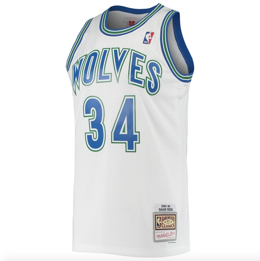 Mens Minnesota Timberwolves Isaiah Rider Mitchell & Ness White 1995-96 Hardwood Classics Swingman Jersey