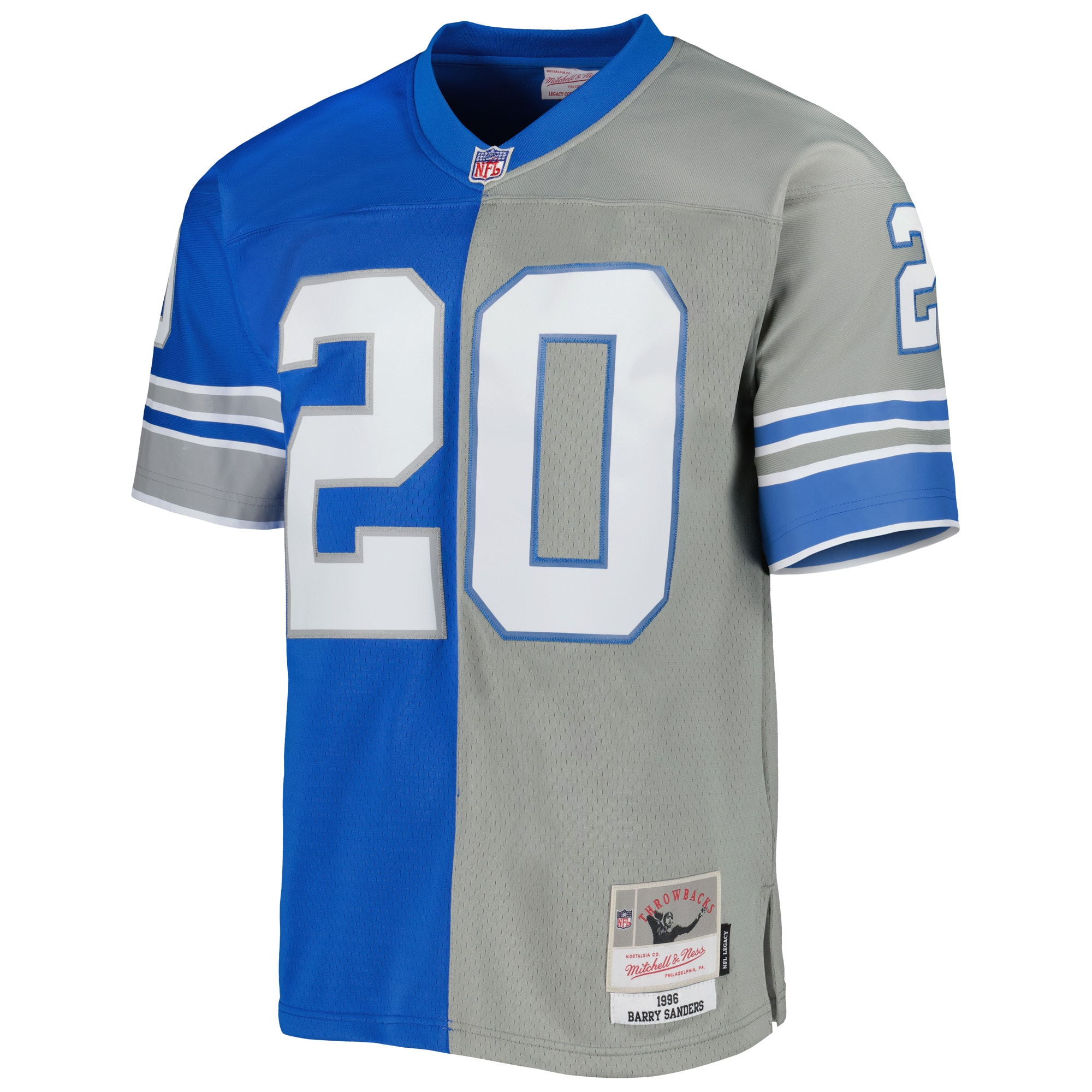 Barry Sanders Detroit Lions Mitchell & Ness 1996 Split Legacy Replica Jersey - Silver/Blue