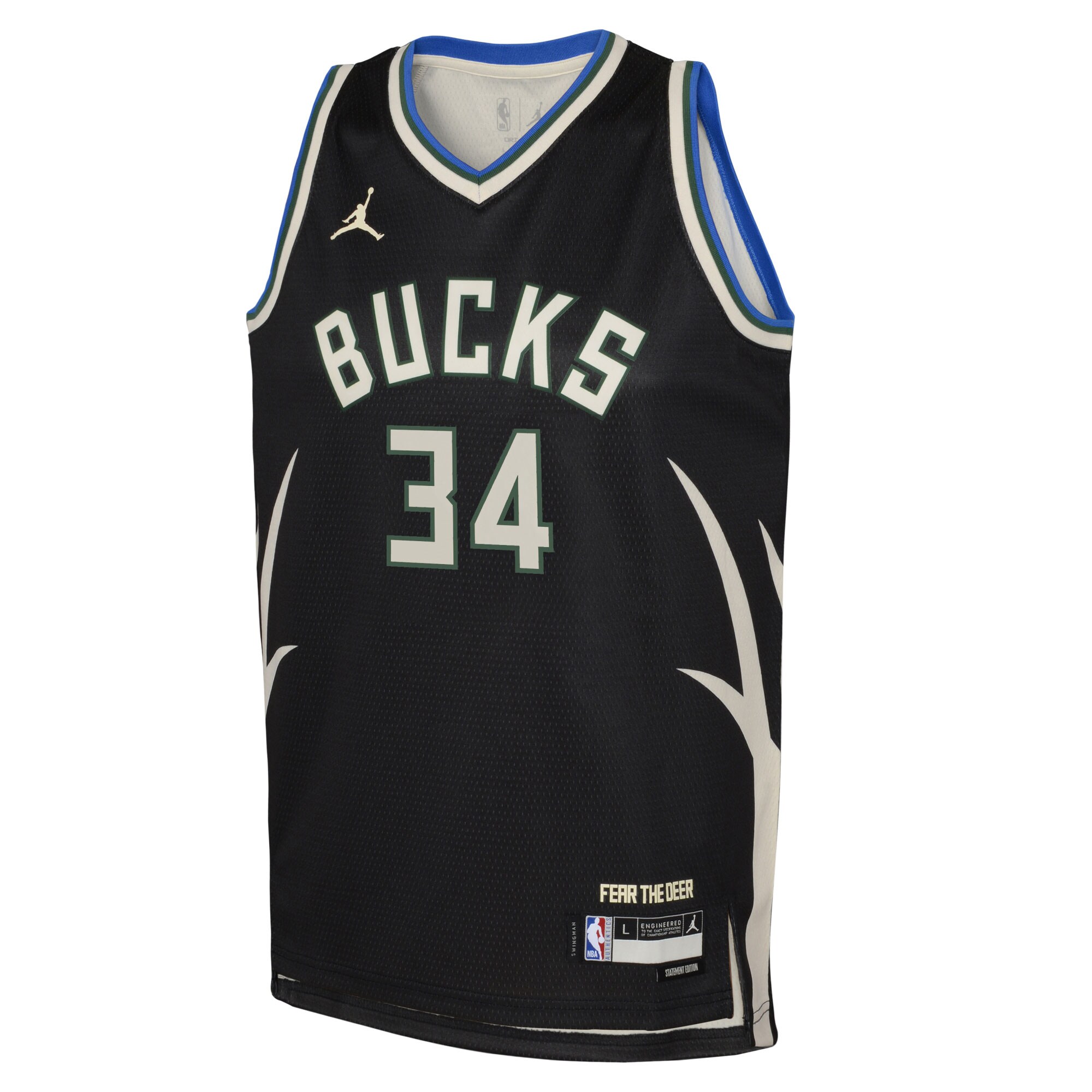 Giannis Antetokounmpo Milwaukee Bucks Jordans Brand Youth Swingman Jersey - Statement Edition - Black