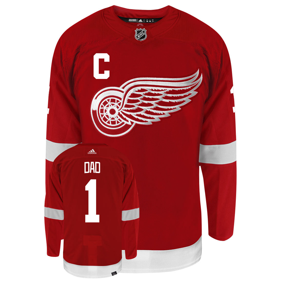 Detroit Red Wings Dad Number One Adidas Primegreen Authentic NHL Hockey Jersey