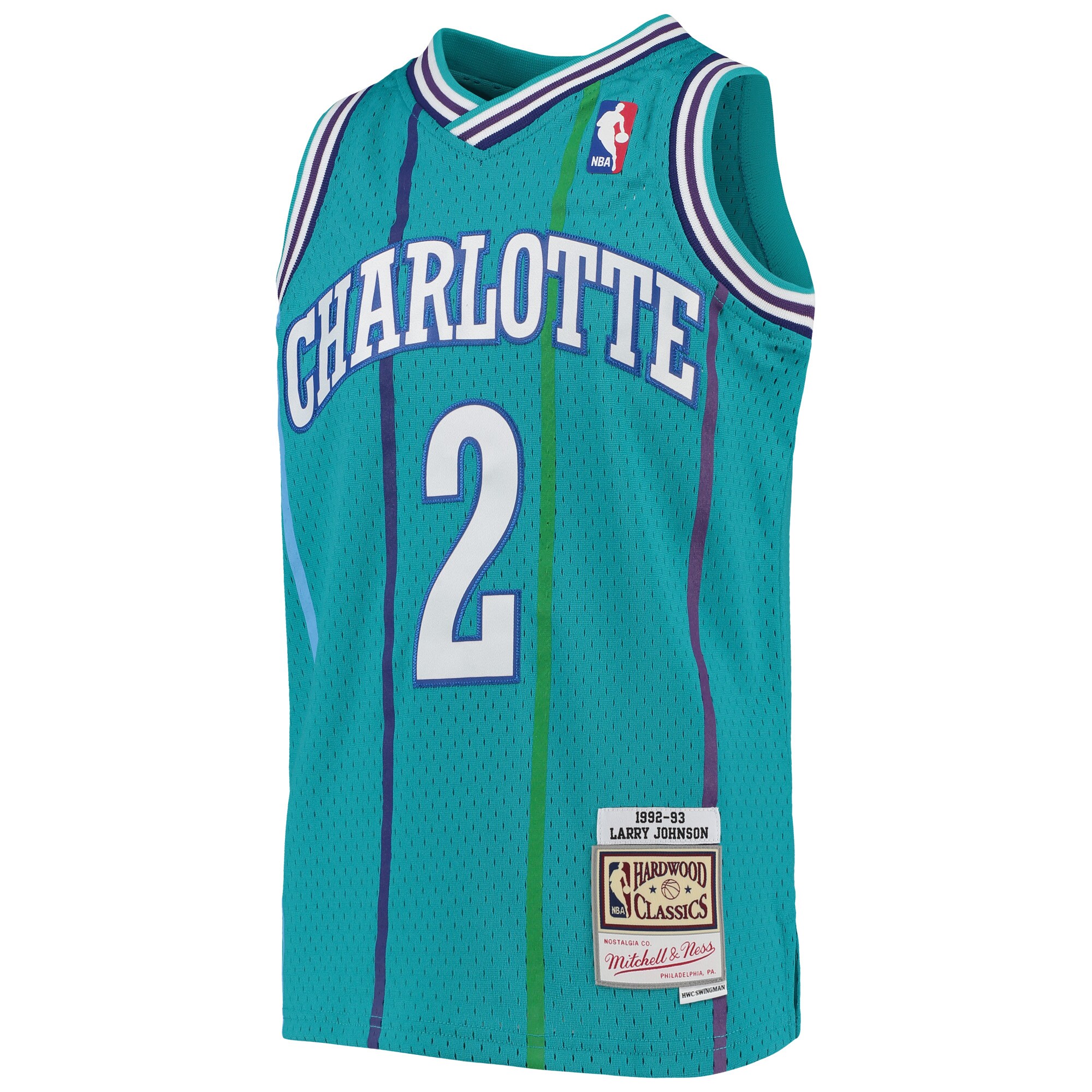 Larry Johnson Charlotte Hornets Mitchell & Ness Youth 1992-93 Hardwood Classics Swingman Jersey - Teal