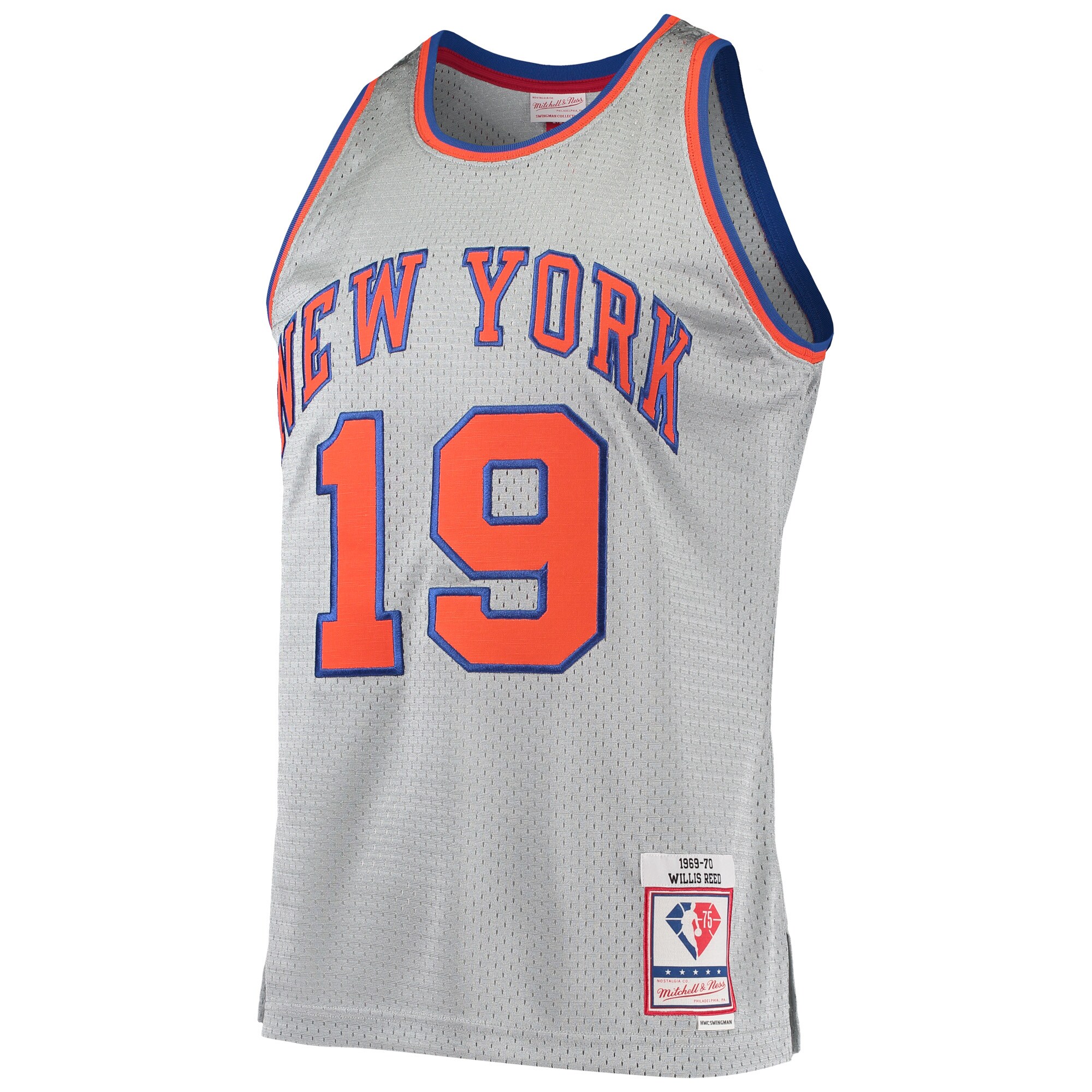 Willis Reed New York Knicks Mitchell & Ness 75th Anniversary 1969/70 Hardwood Classics Swingman Jersey - Silver