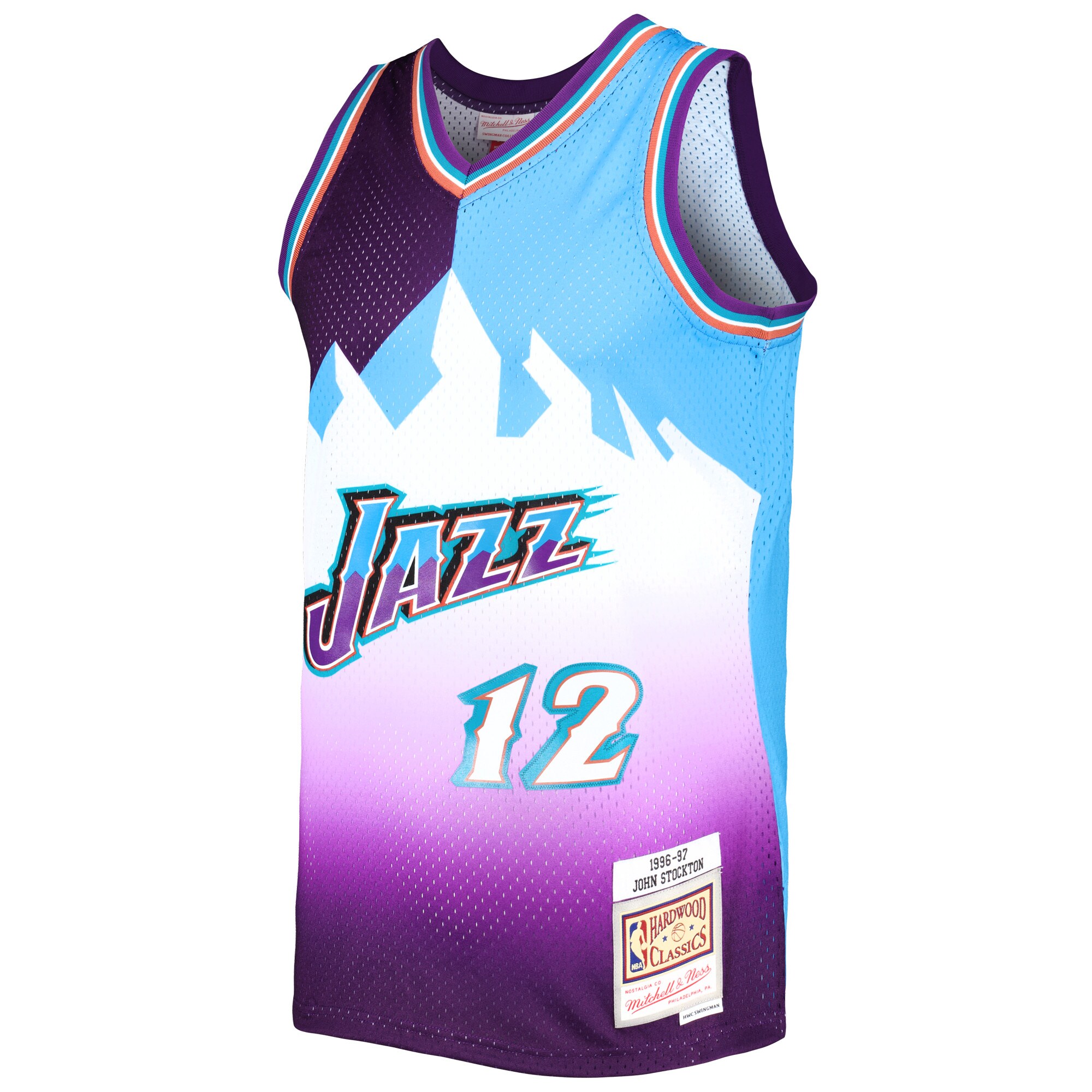 John Stockton Utah Jazz Mitchell & Ness Hardwood Classics 1996/97 Split Swingman Jersey - Purple/Turquoise