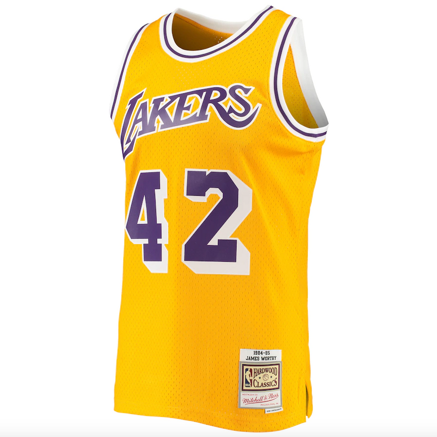 Men's Los Angeles Lakers James Worthy Mitchell & Ness Gold 1984-85 Hardwood Classics Swingman Jersey