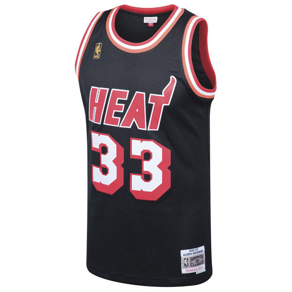 Men's Miami Heat Alonzo Mourning Mitchell & Ness Black 1996-97 Hardwood Classics Swingman Jersey