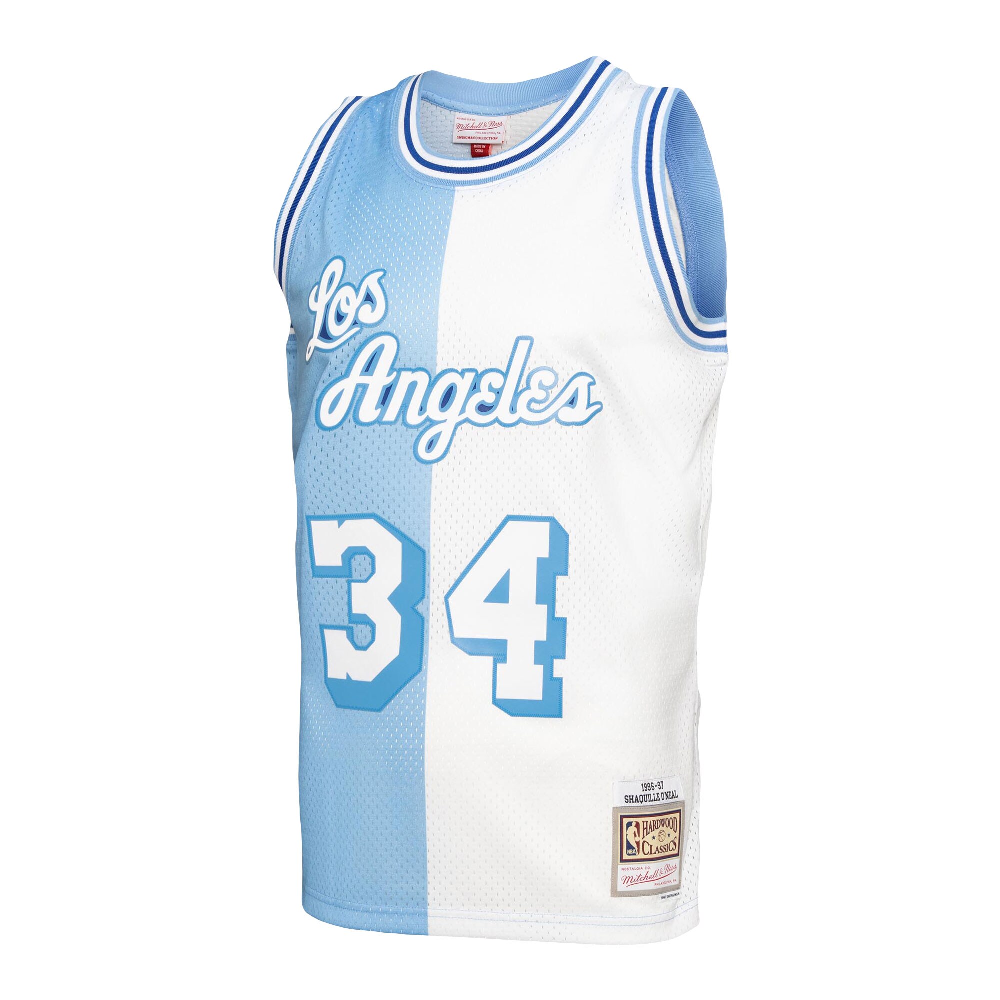 Shaquille O'Neal Los Angeles Lakers Mitchell & Ness Hardwood Classics 1996/97 Split Swingman Jersey - Powder Blue/White