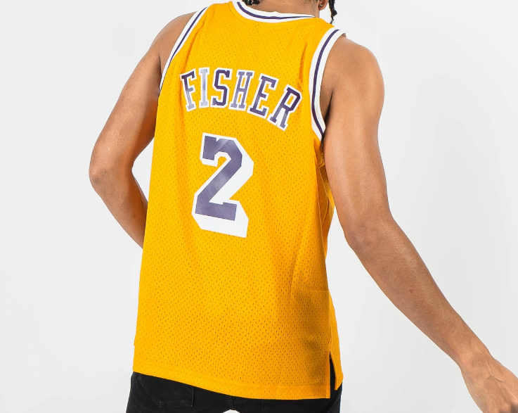 Men's Los Angeles Lakers Derek Fisher Mitchell & Ness Gold 1996-97 Hardwood Classics Swingman Jersey