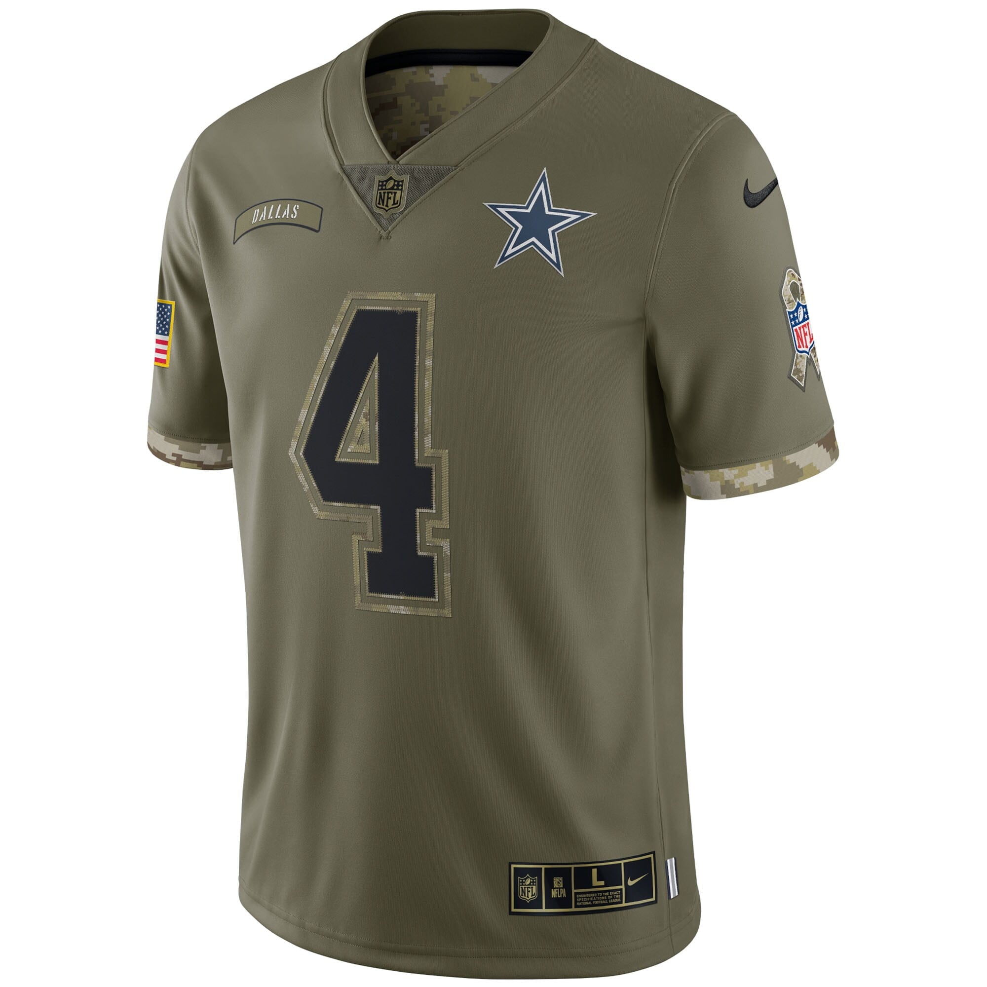 Men's Nike Dak Prescott Olive Dallas Cowboys 2022 Salute To Service Limited Jersey