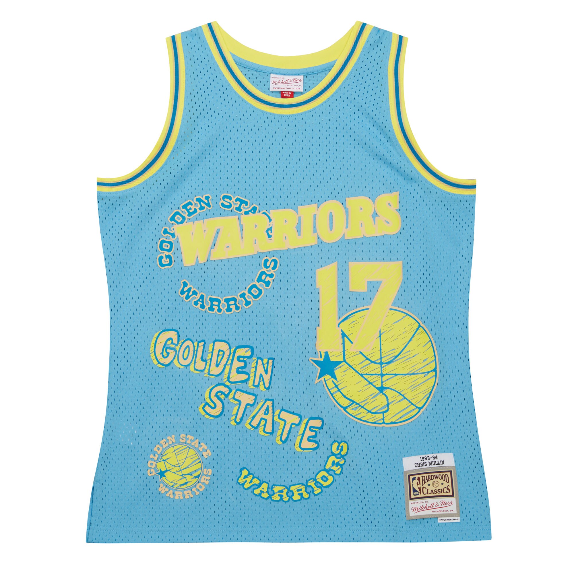 Chris Mullin Golden State Warriors Mitchell & Ness 1993/94 Swingman Sidewalk Sketch Jersey - Light Blue