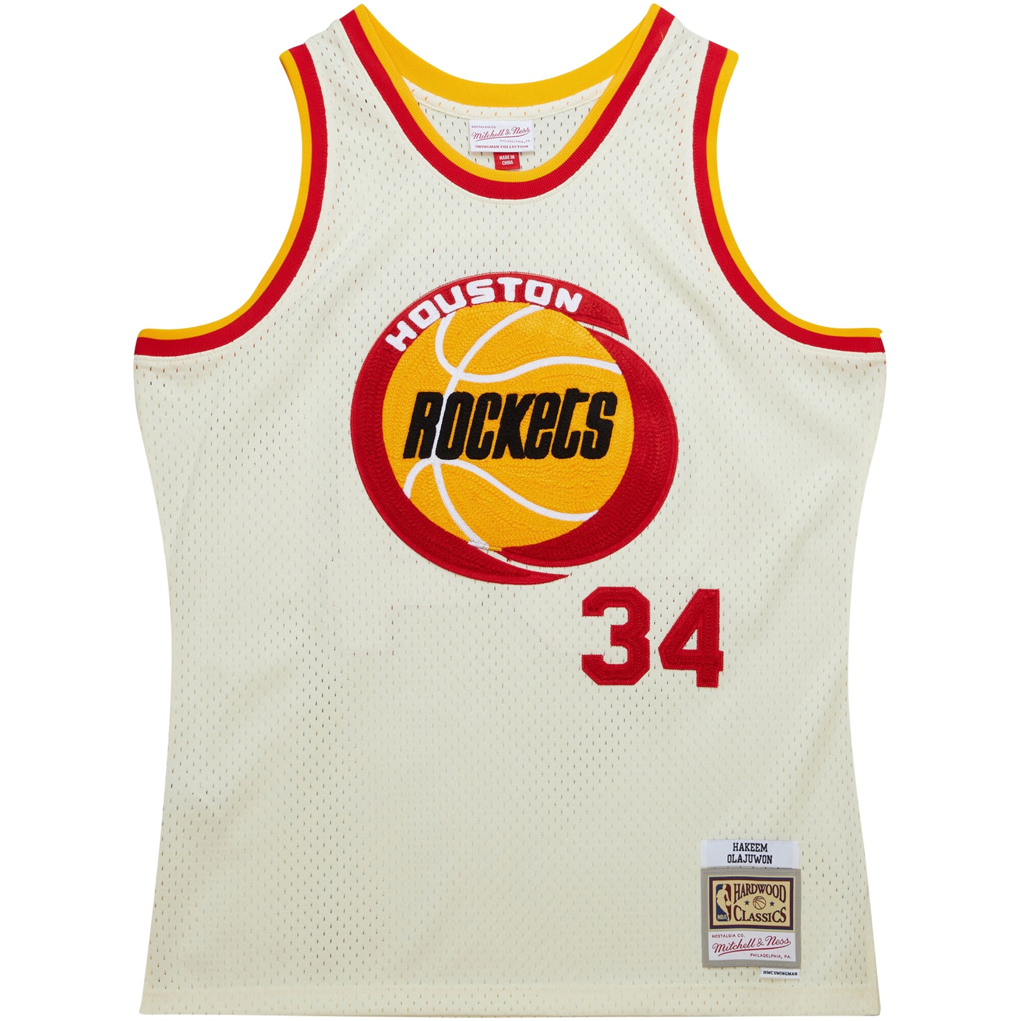 Hakeem Olajuwon Houston Rockets Mitchell & Ness Chainstitch Swingman Jersey - Cream