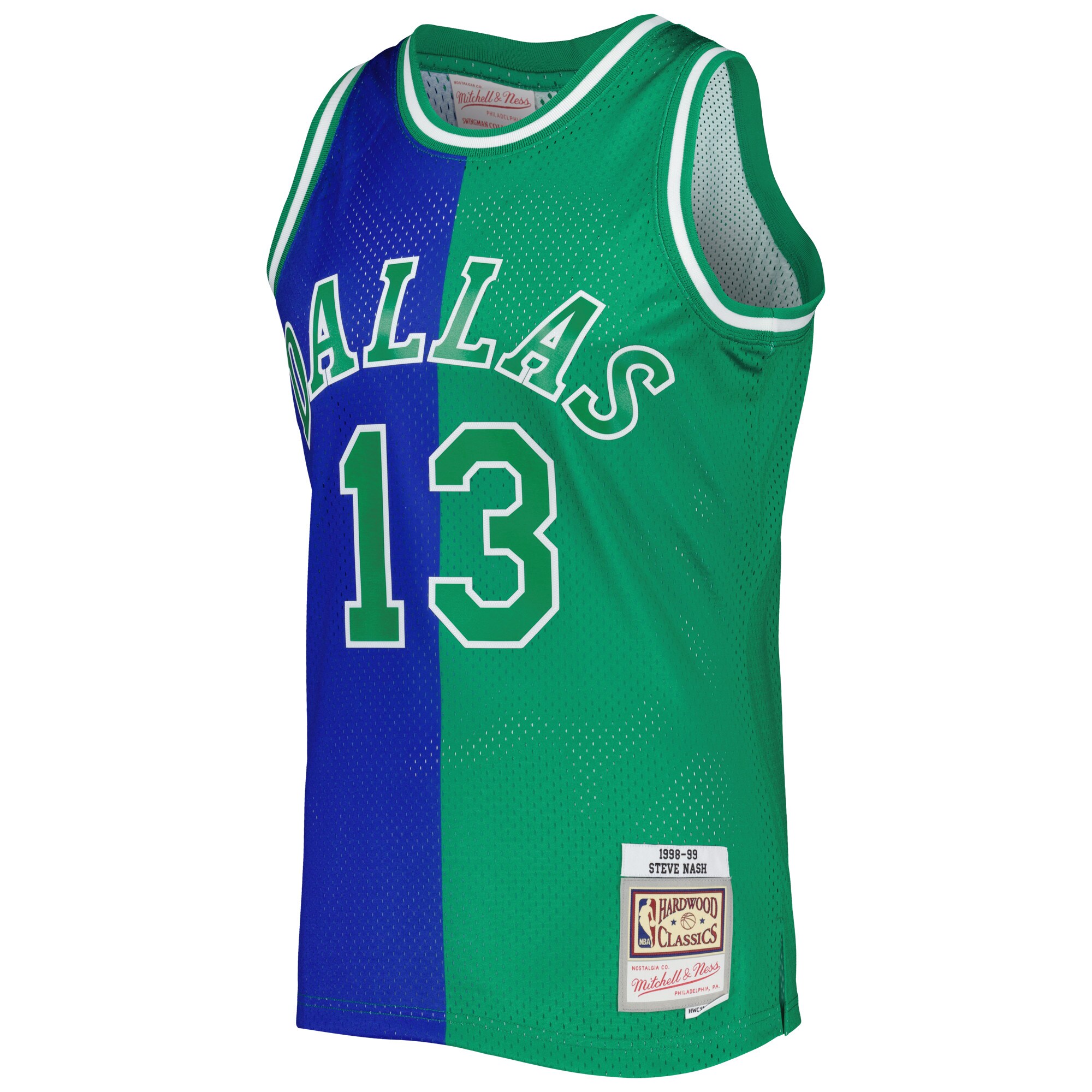 Steve Nash Dallas Mavericks Mitchell & Ness Hardwood Classics 1998/99 Split Swingman Jersey - Blue/Green
