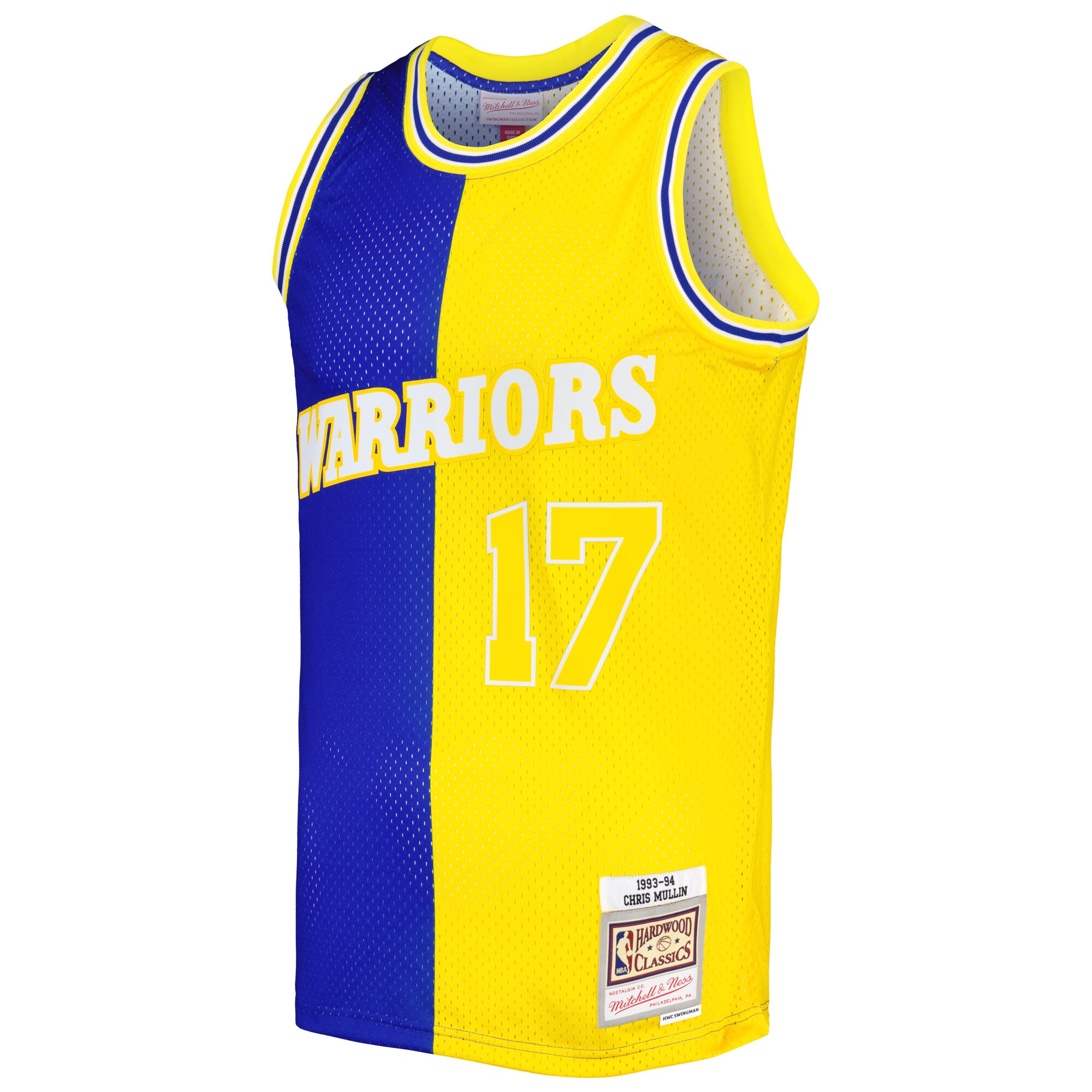 Chris Mullin Golden State Warriors Mitchell & Ness Hardwood Classics 1993/94 Split Swingman Jersey - Royal/Gold