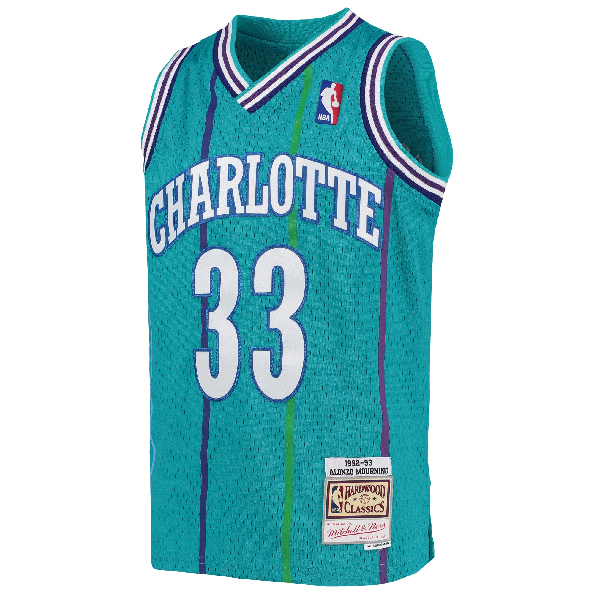 Alonzo Mourning Charlotte Hornets Mitchell & Ness Youth 1992-93 Hardwood Classics Swingman Jersey - Teal