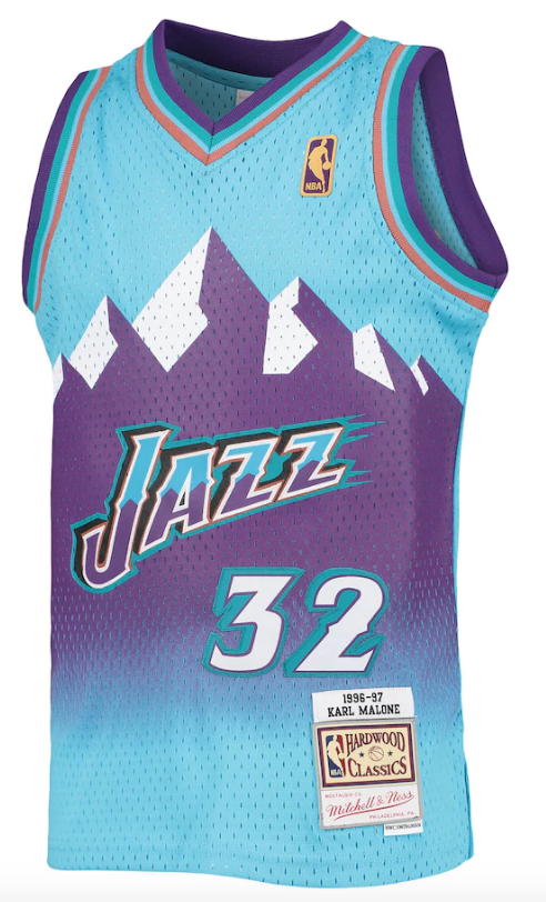 Men's Karl Malone Utah Jazz Mitchell & Ness 1996-97 Hardwood Classics Reload Jersey ÿ Light Blue