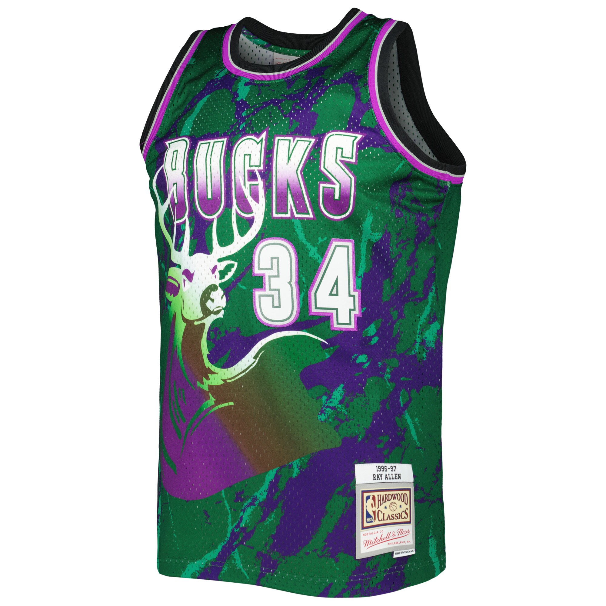 Ray Allen Milwaukee Bucks Mitchell & Ness 1996/97 Hardwood Classics Marble Swingman Jersey - Green