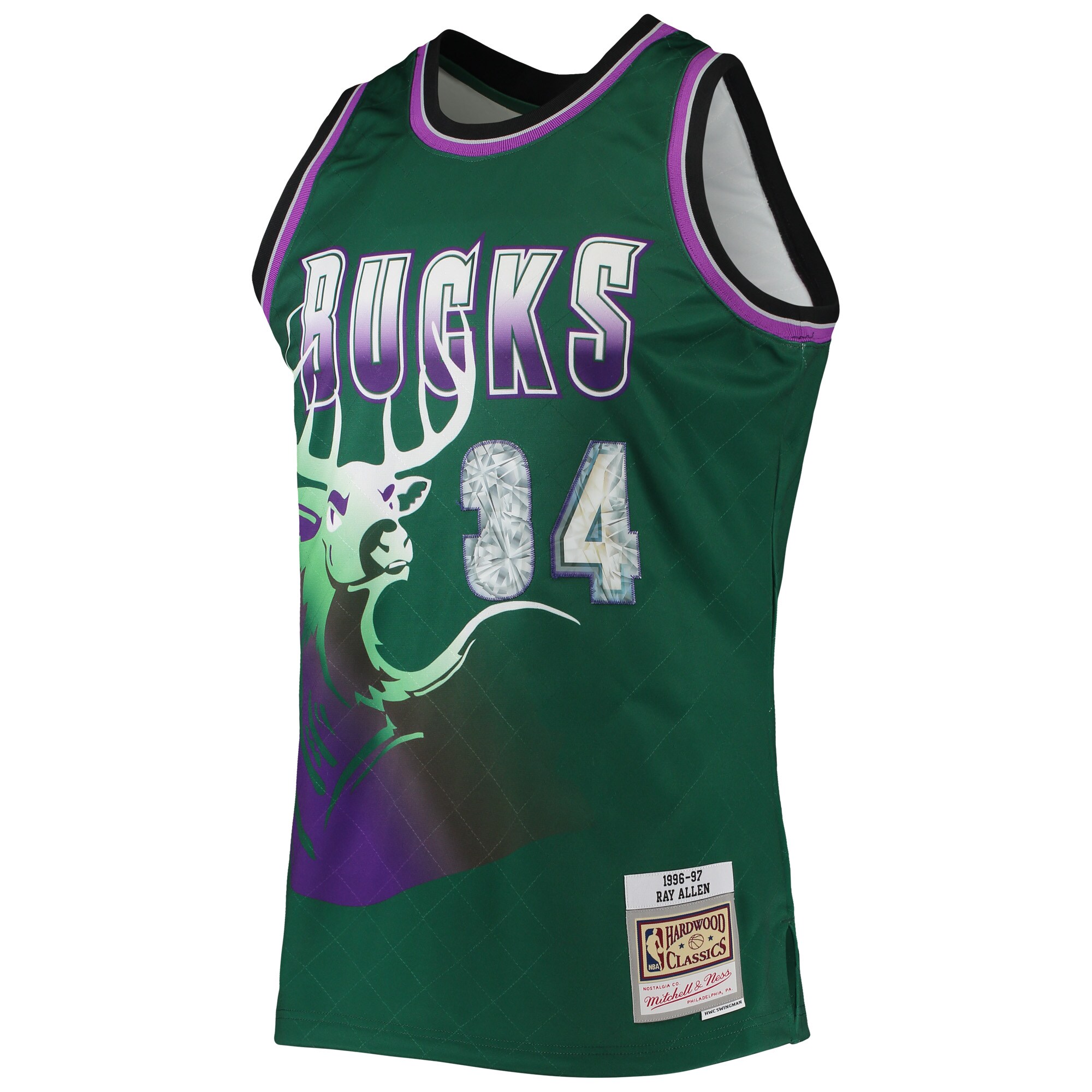 Ray Allen Milwaukee Bucks Mitchell & Ness 1996-97 Hardwood Classics NBA 75th Anniversary Diamond Swingman Jersey - Green