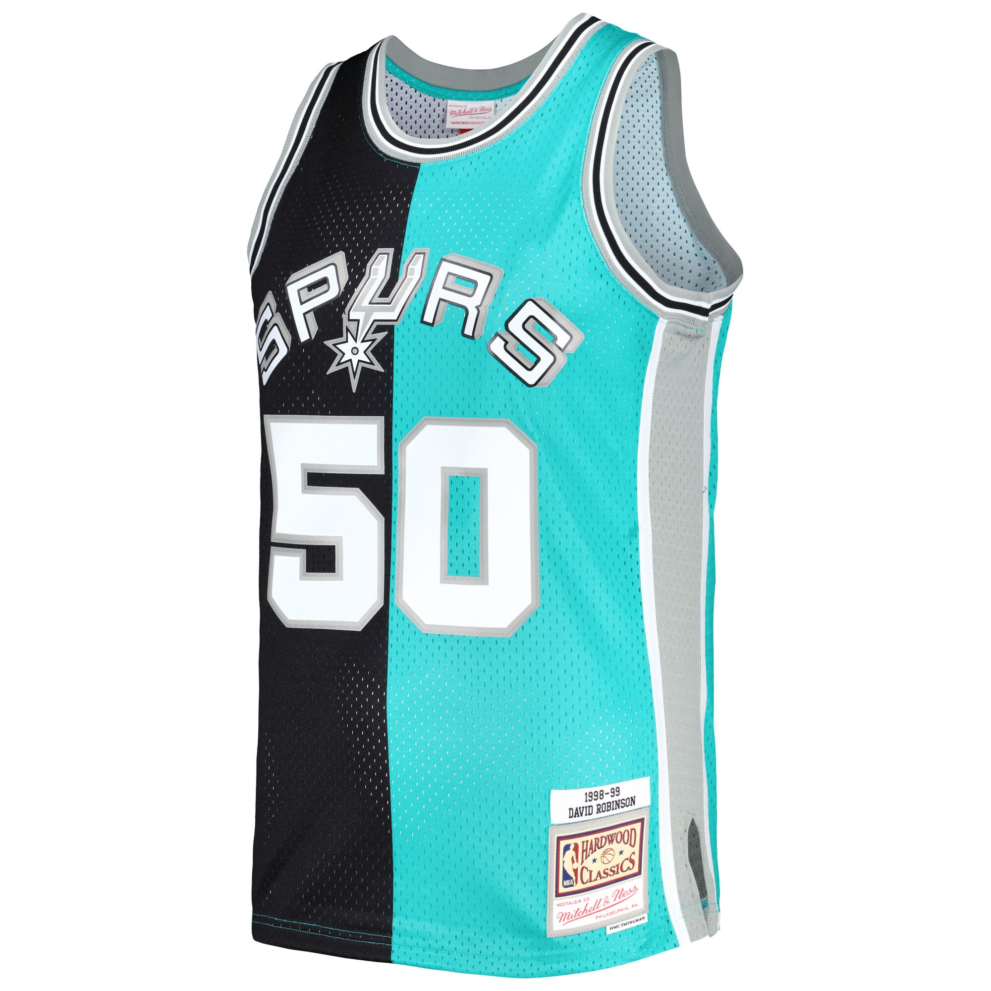 David Robinson San Antonio Spurs Mitchell & Ness Hardwood Classics 1998/99 Split Swingman Jersey - Black/Teal