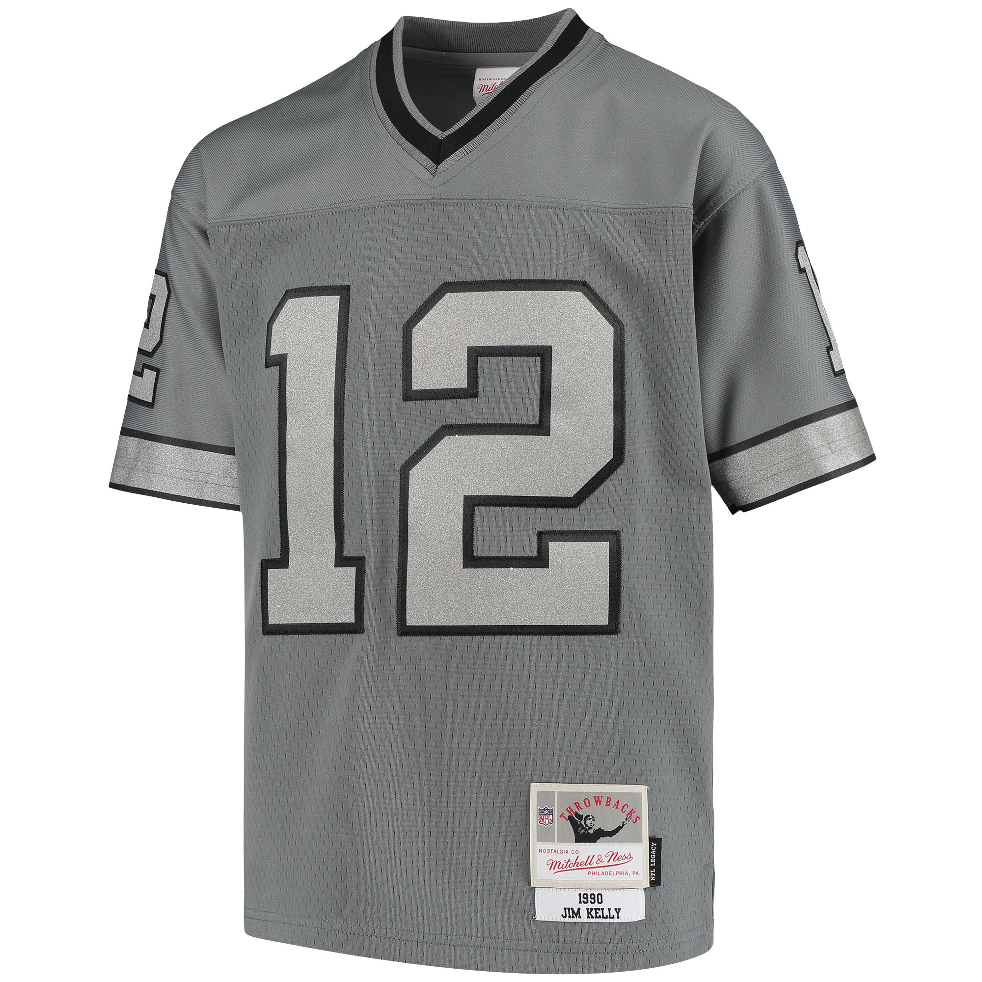 Jim Kelly Buffalo Bills Mitchell & Ness Youth 1990 Retired Player Metal Replica Jersey - Charcoal