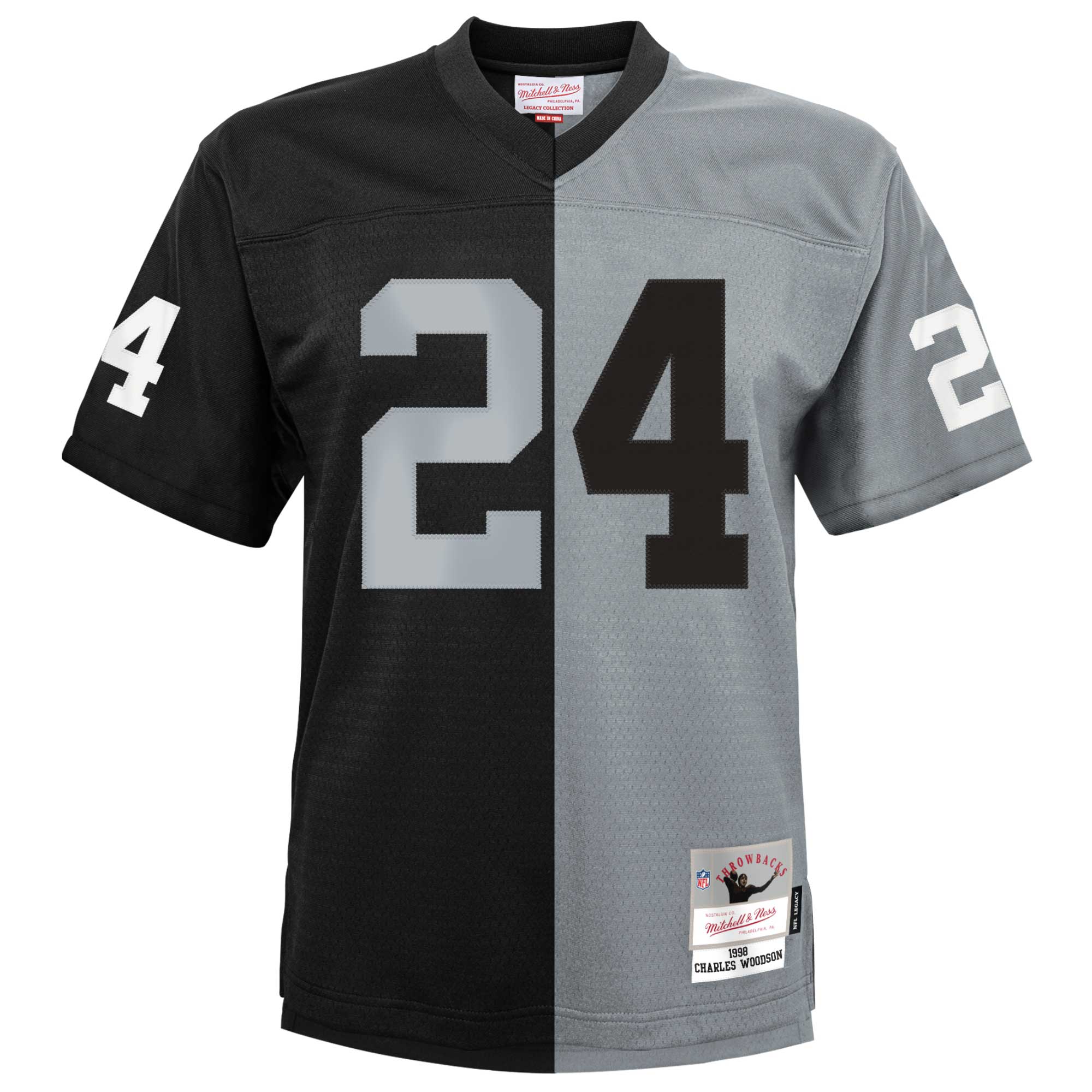 Charles Woodson Las Vegas Raiders Mitchell & Ness Youth Split Legacy Jersey - Black/Silver