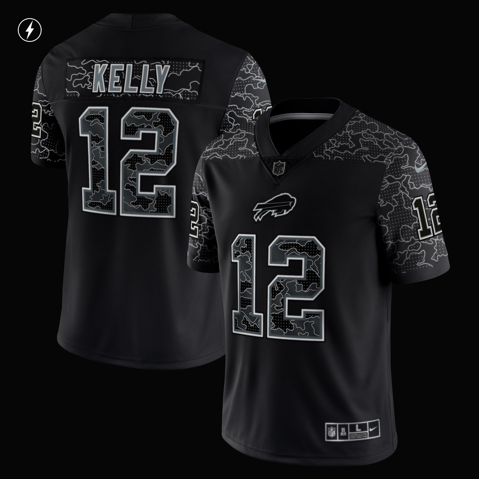 Men's Nike Jim Kelly Black Buffalo Bills Retired Player RFLCTV Limited Jersey