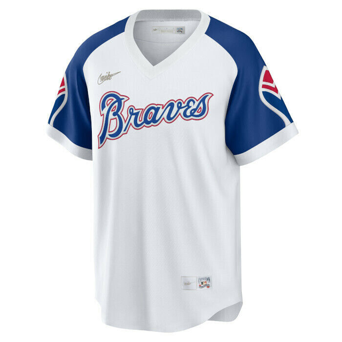Men's Atlanta Braves Hank Aaron Cooperstown Collection Home Replica Cool Base Jersey