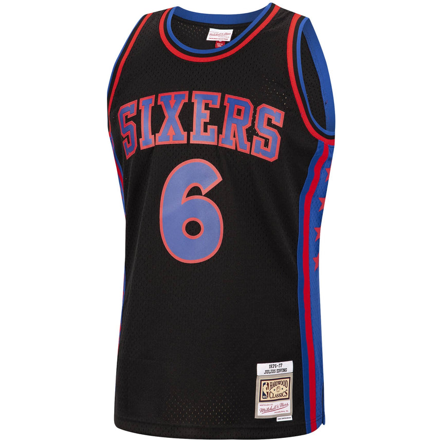 Men's Mitchell & Ness Julius Erving Black Philadelphia 76ers 1976-77 Hardwood Classics Reload Swingman Jersey