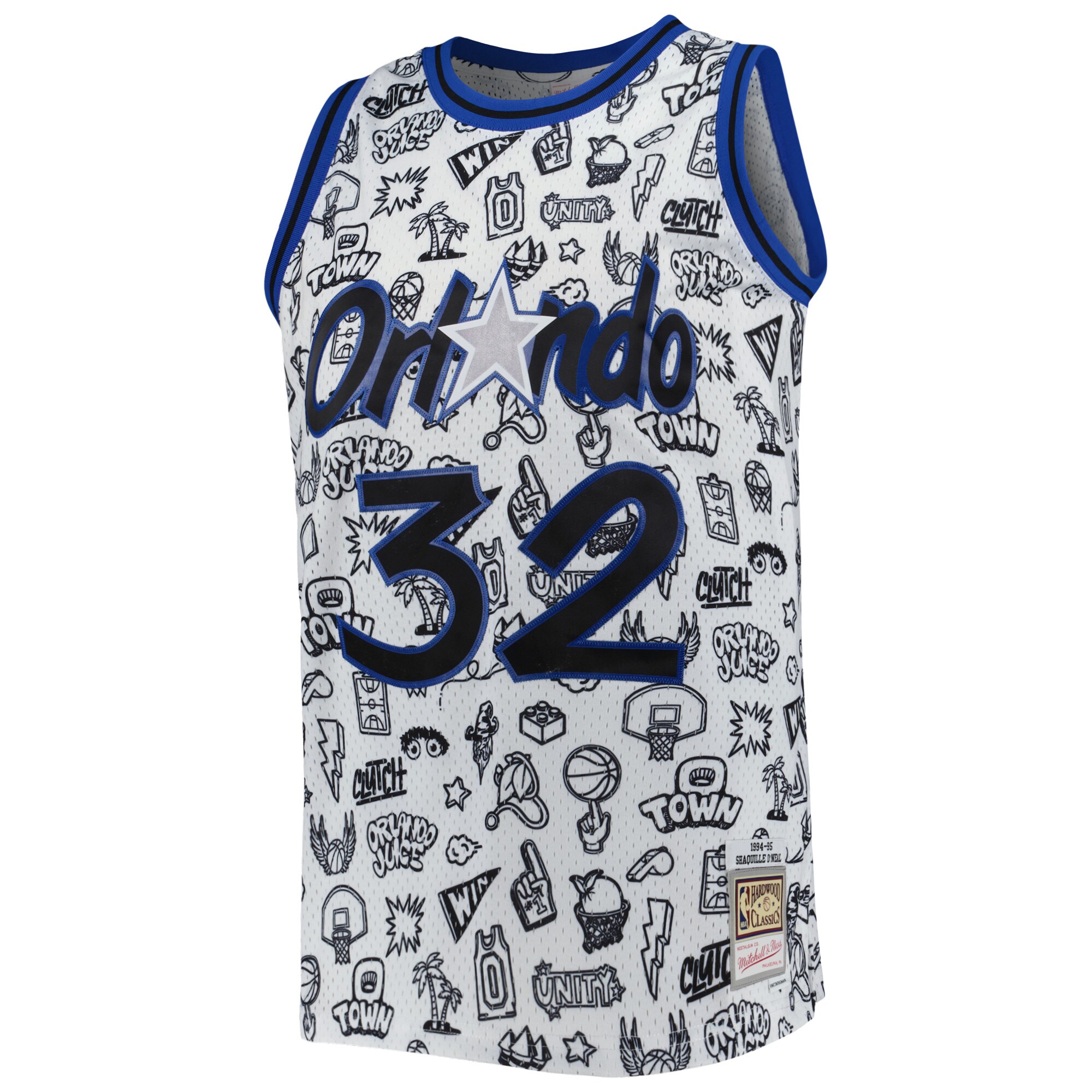 Shaquille O'Neal Orlando Magic Mitchell & Ness 1994/95 Hardwood Classics Doodle Swingman Jersey - White