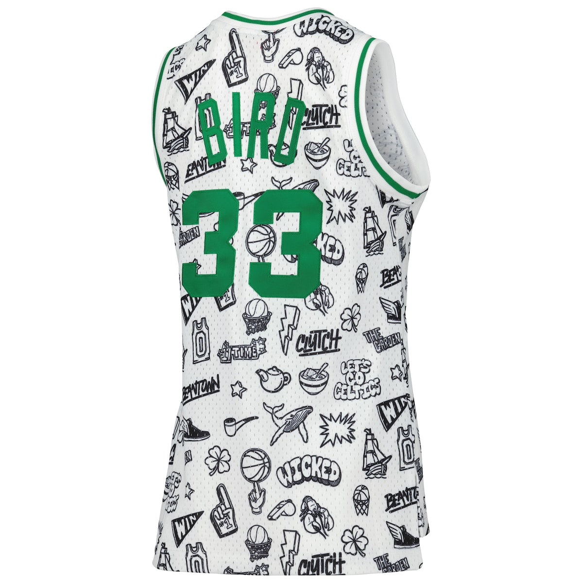 Women's Larry Bird Mitchell & Ness Celtics 1985 Doodle Swingman Jersey - White