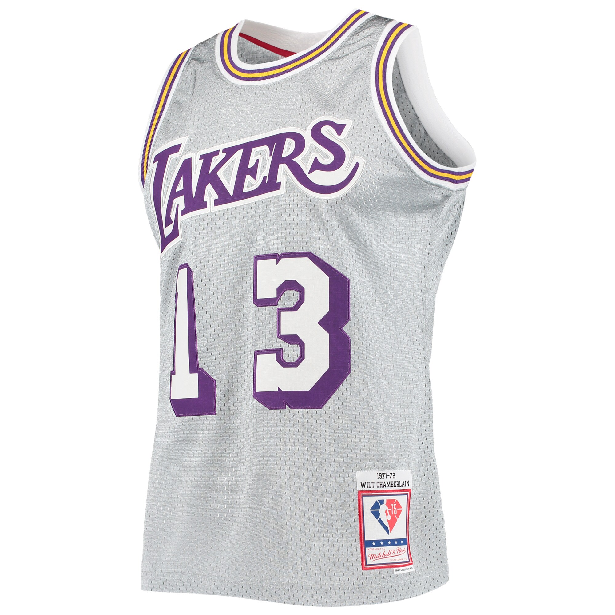 Wilt Chamberlain Los Angeles Lakers Mitchell & Ness 75th Anniversary 1971/72 Hardwood Classics Swingman Jersey - Silver