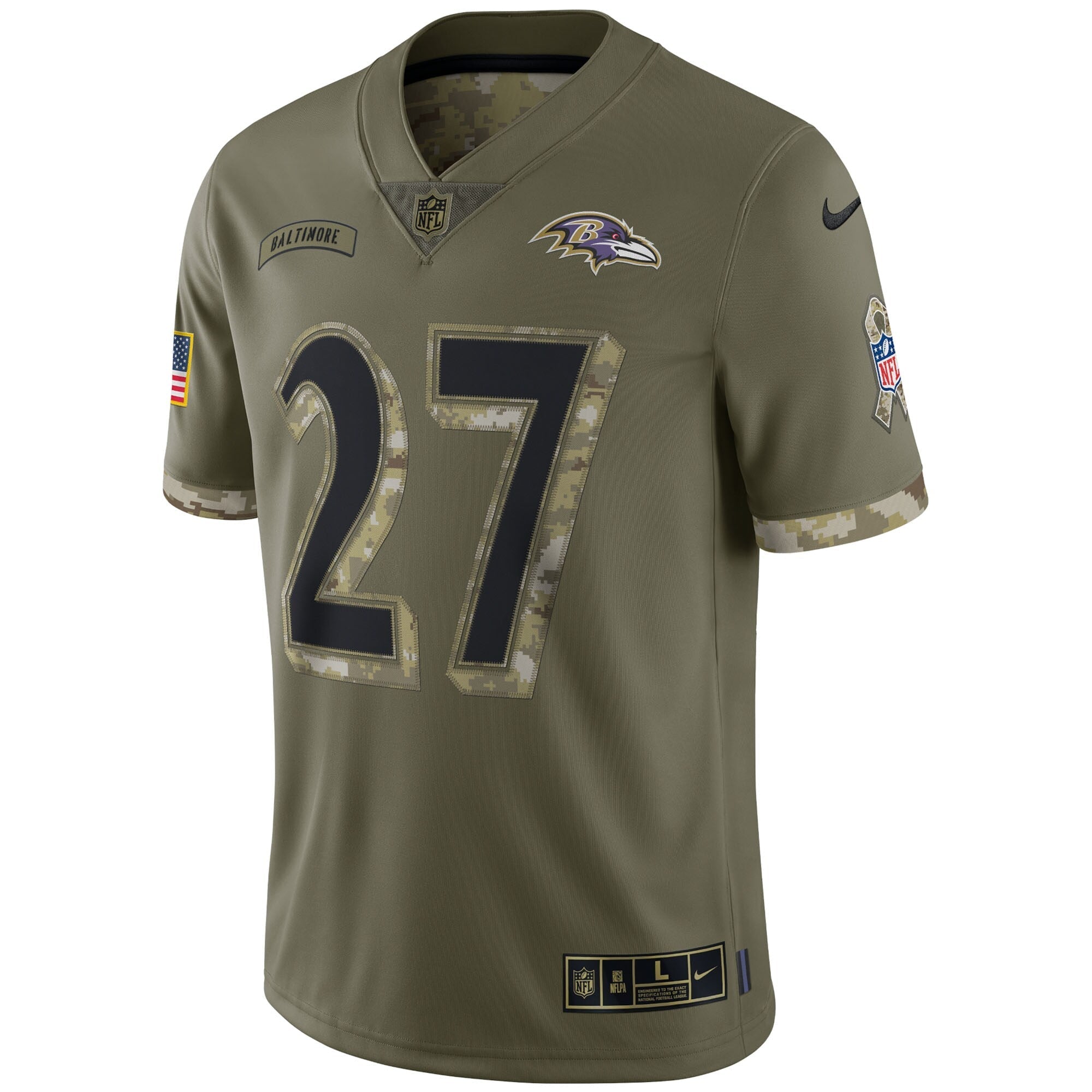 Men's Nike J.K. Dobbins Olive Baltimore Ravens 2022 Salute To Service Limited Jersey