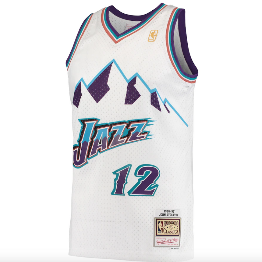 Men's Mitchell & Ness John Stockton Utah Jazz White 1996-97 Hardwood Classics Swingman Jersey