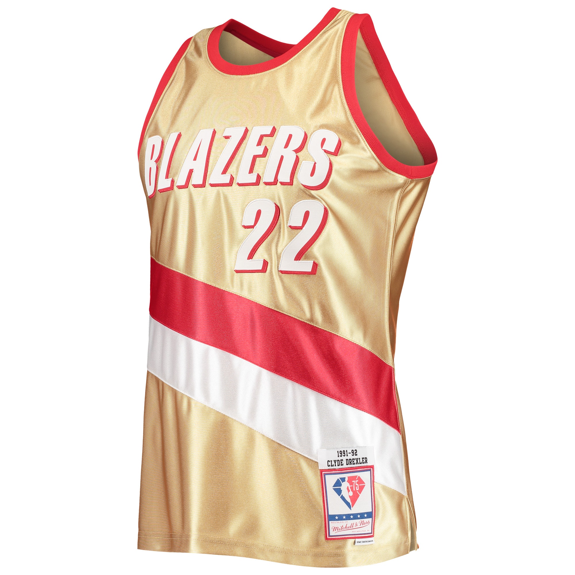 Clyde Drexler Portland Trail Blazers Mitchell & Ness 75th Anniversary 1991/92 Hardwood Classics Swingman Jersey - Gold