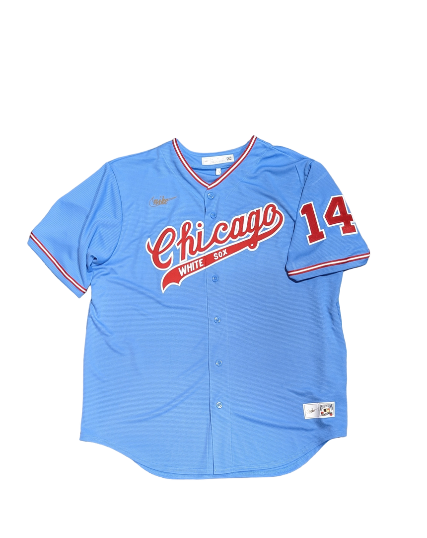 Men's Bill Melton Chicago White Sox Cooperstown Road Powder Blue/Red 1972 Premium Stitch Replica Jersey