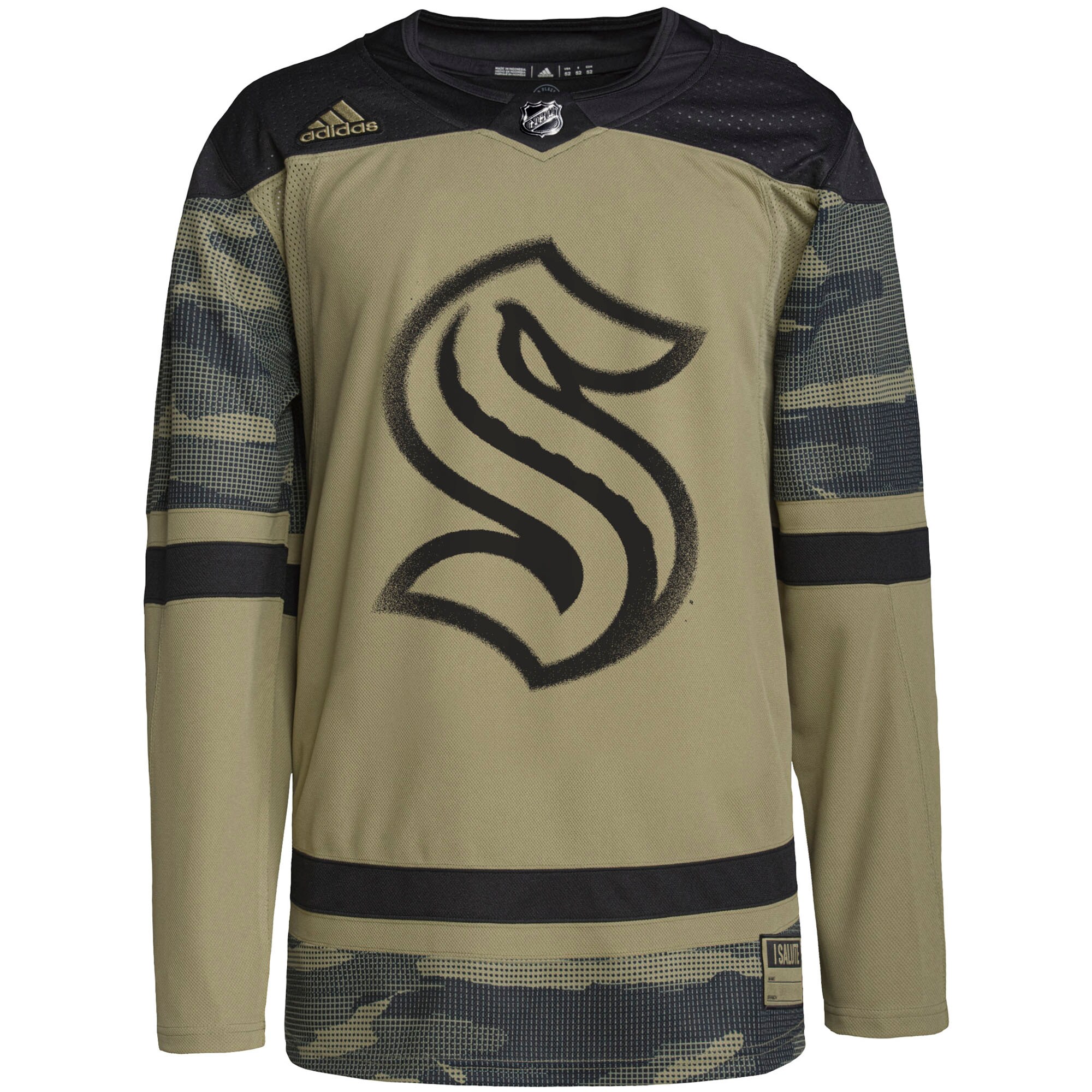Seattle Kraken adidas Military Appreciation Team Authentic Custom Practice Jersey - Camo
