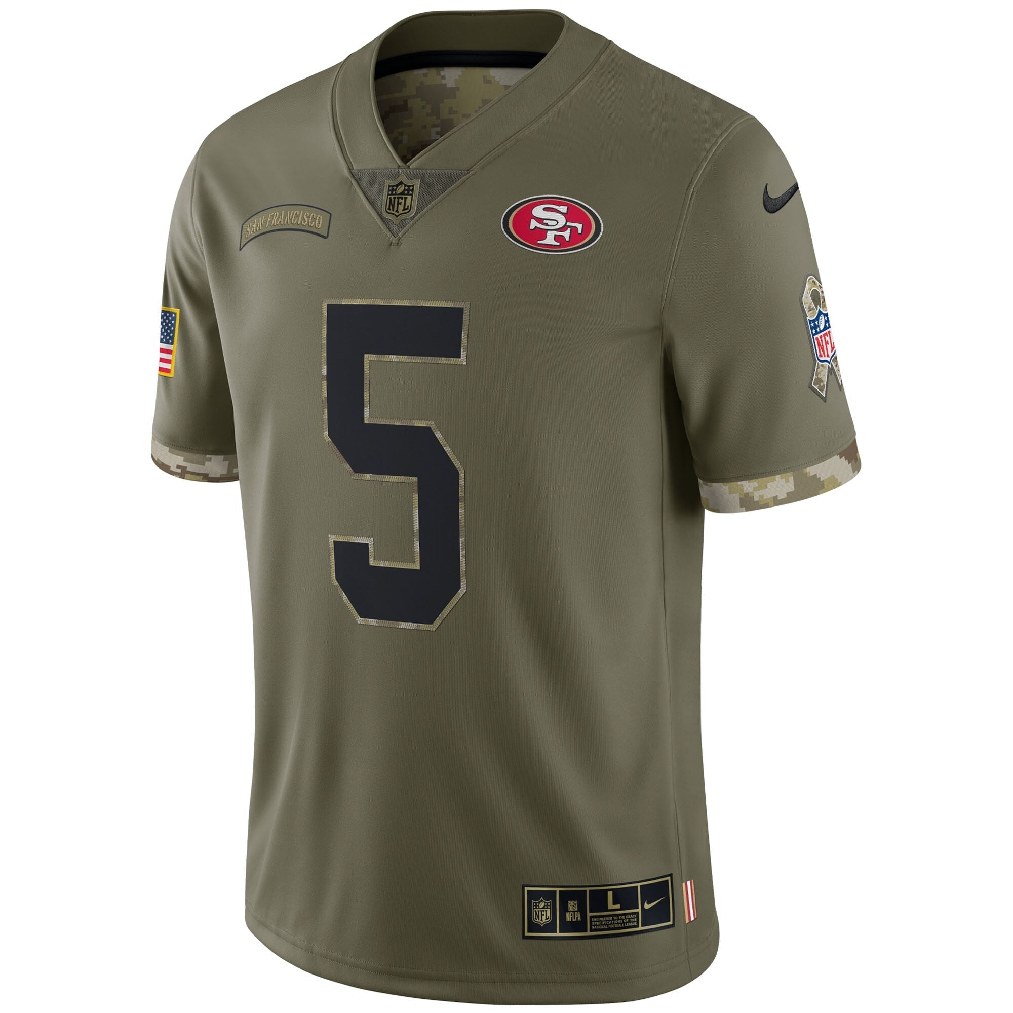 Men's Nike Trey Lance Olive San Francisco 49ers 2022 Salute To Service Limited Jersey