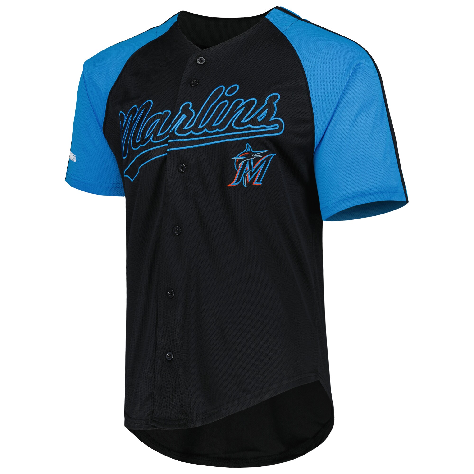 Miami Marlins Stitches Team Button-Down Raglan Replica Jersey - Black