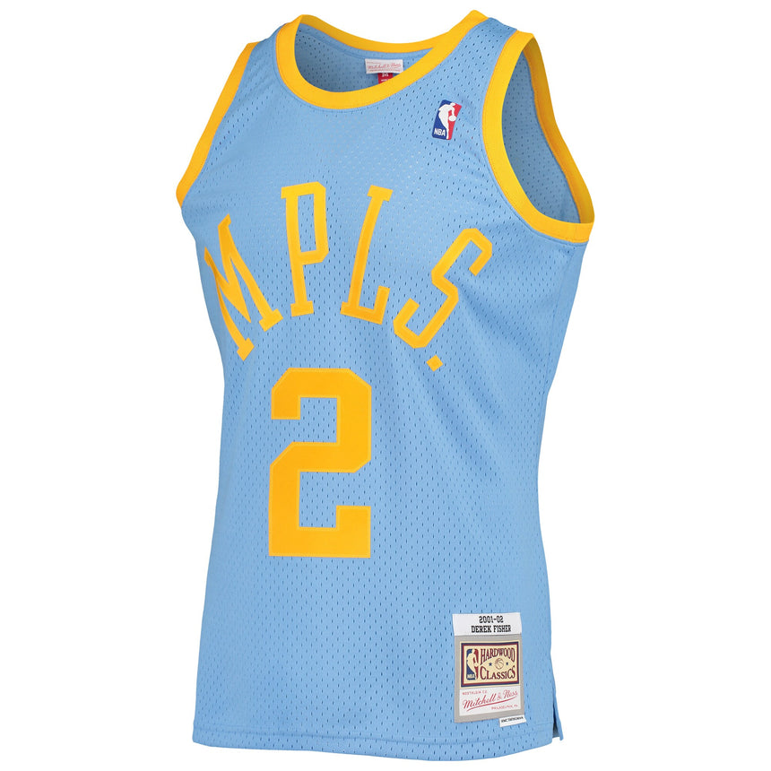 Men's Los Angeles Lakers Derek Fisher Mitchell & Ness Powder Blue 2001-02 Hardwood Classics Swingman Jersey
