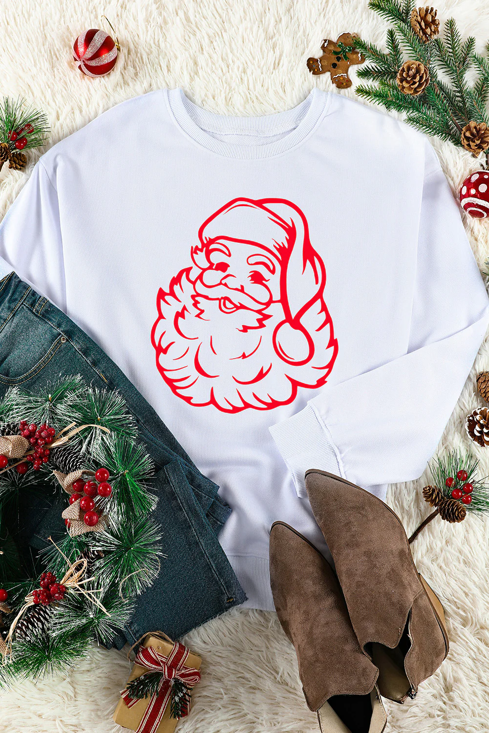 Cozy Santa Claus Christmas Print Sweater