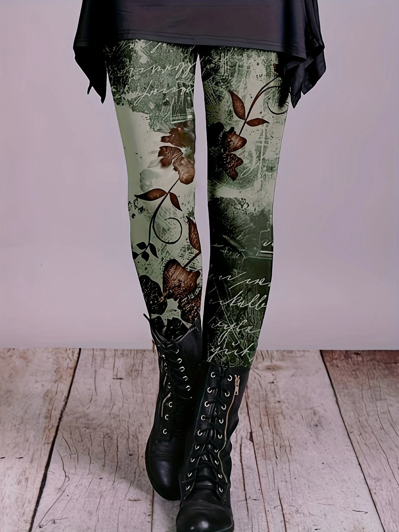 Floral Printed Elastic Waist Stretchy Leggings Pants