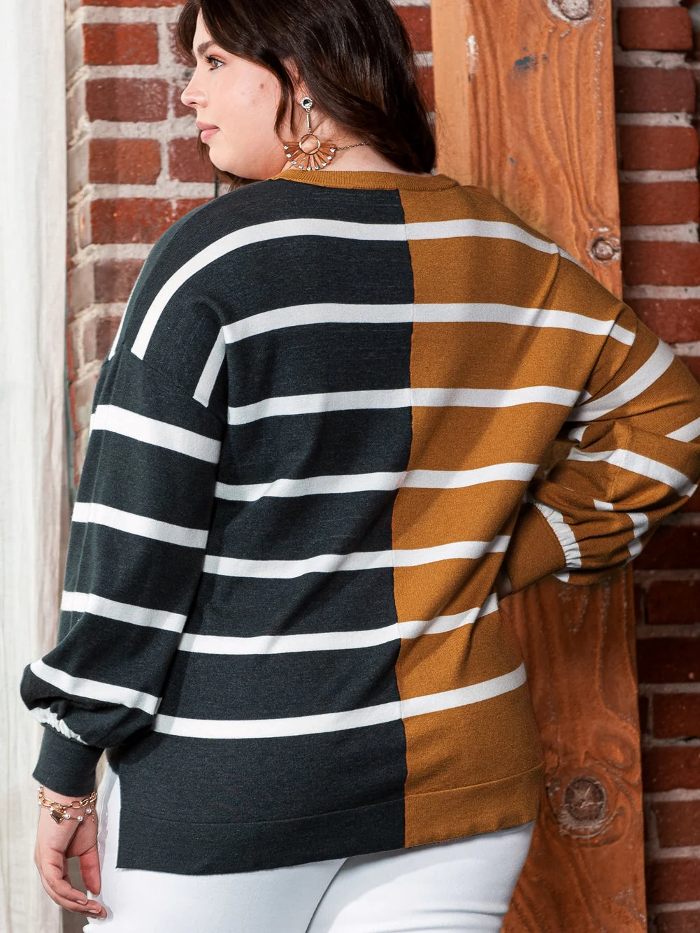 Plus Size Colorblock Striped Patchwork Loose Top