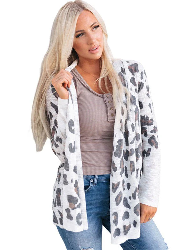 Leopard Print Cardigan Jacket With Loose Fit For Women