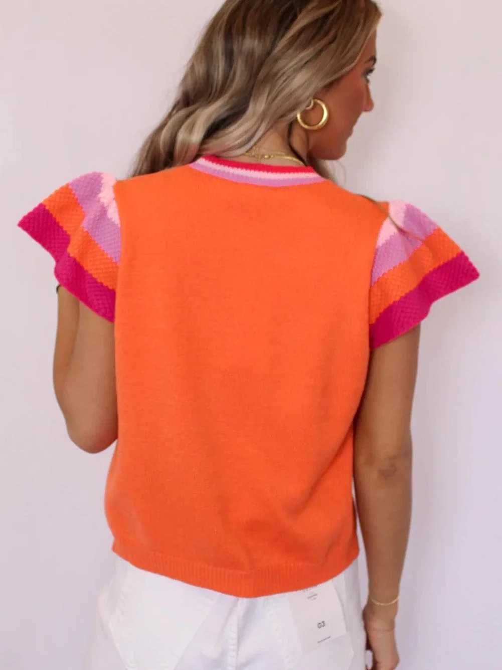 Carrot Cap Sleeve Color Block Knit Top