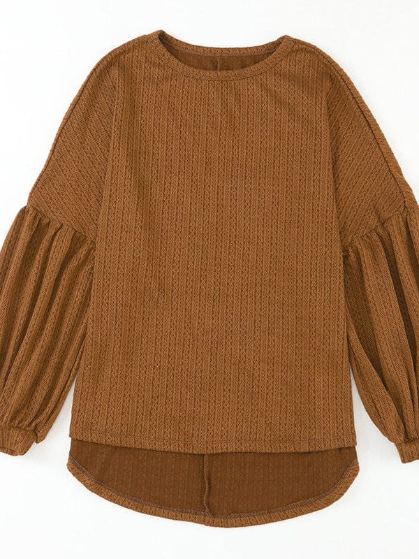 Women'S Loose Fit Lantern Sleeve Pullover Knit Top With Textured Fake Fur - Polyester And Spandex Blend