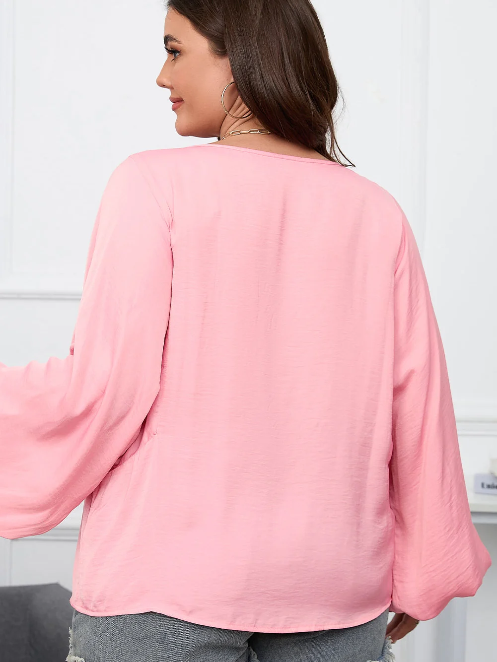 Pink Satin Dolman Sleeve Plus Size Flowy Top
