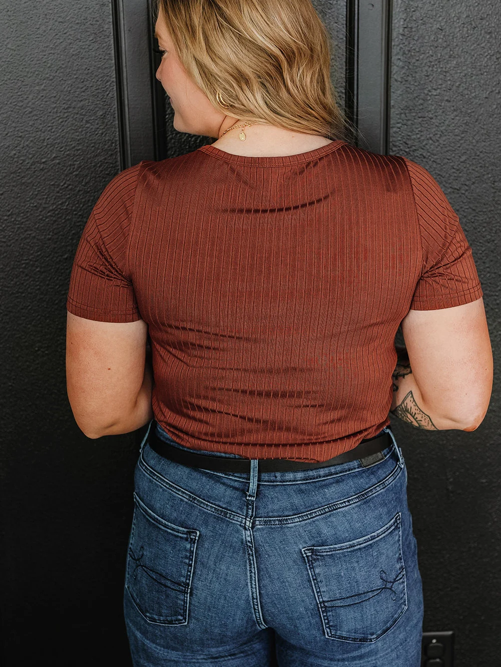 Chestnut Plus Size Ribbed Knit Henley Tee