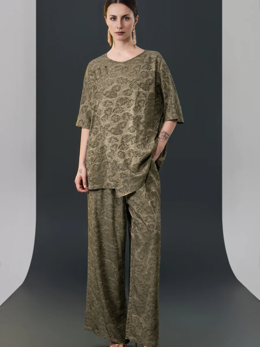 Olive Green Floral Two-Piece Set