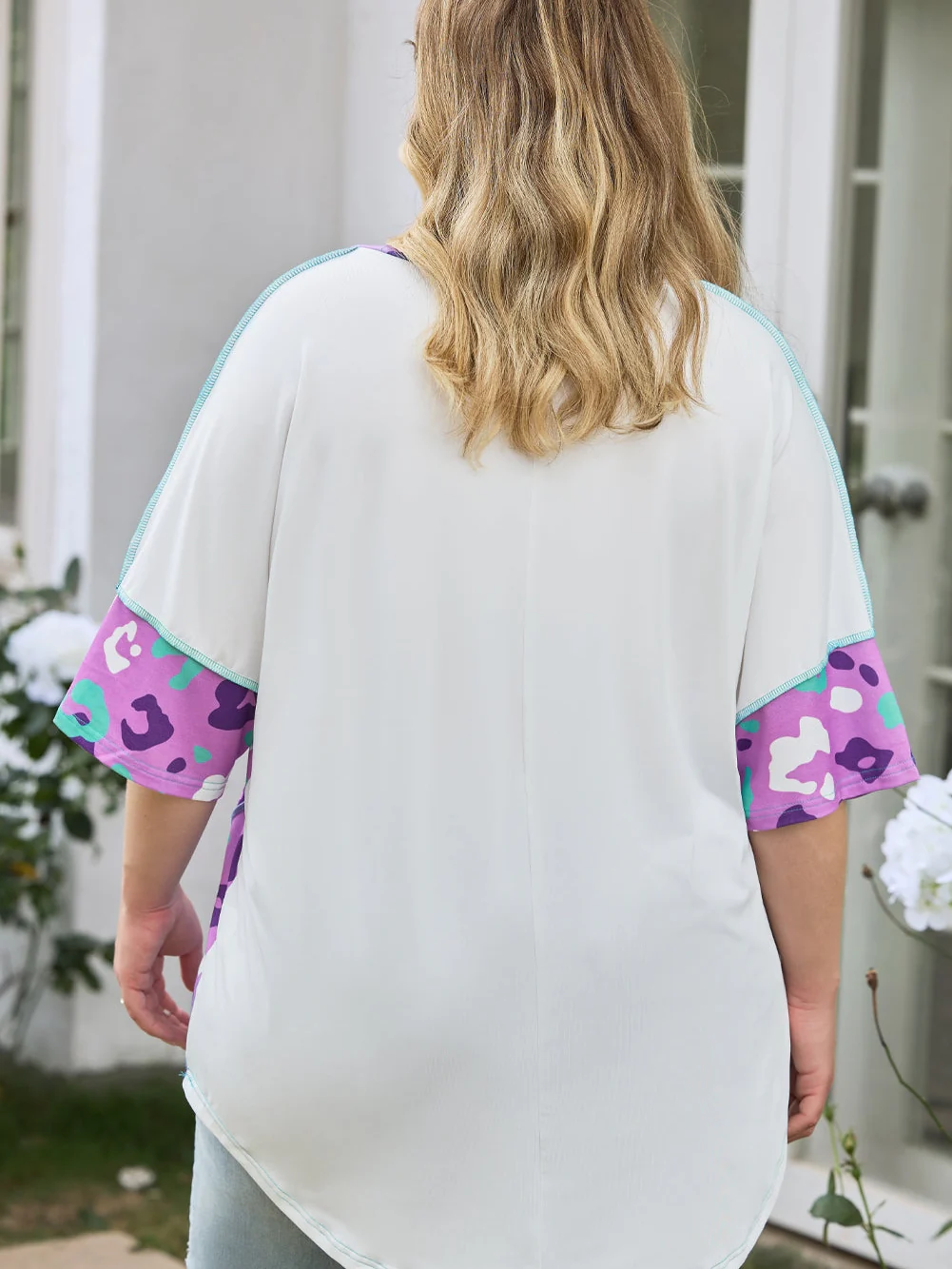 Purple Leopard Kiss Print Plus Size Short Sleeve Tee