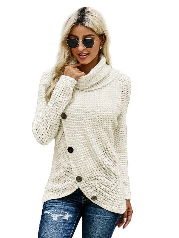 Pullover Knitwear With Pineapple Flower Design Women'S Sweater In Turtleneck Style