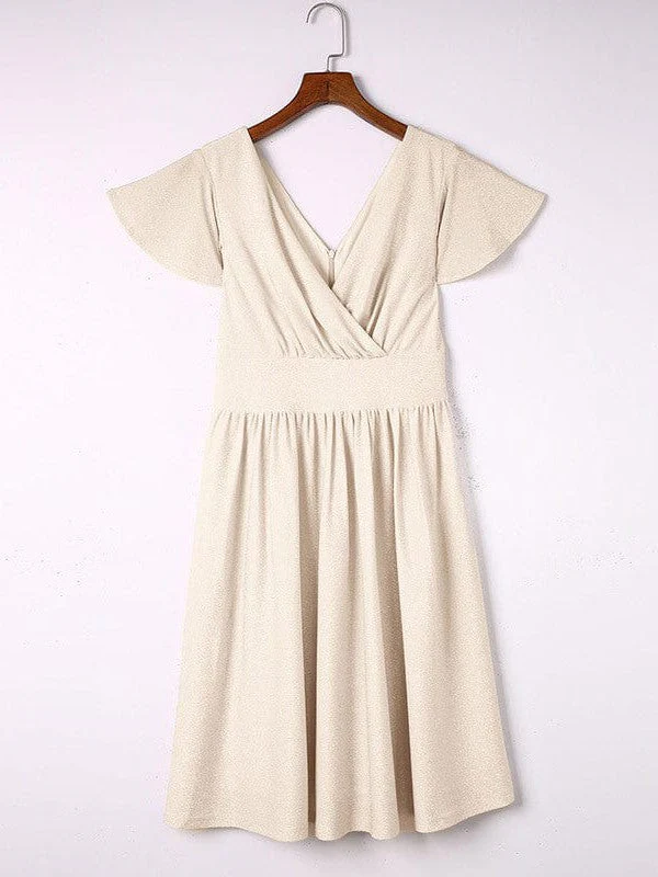 Elegant V-neck Pleated Ruffle Dress